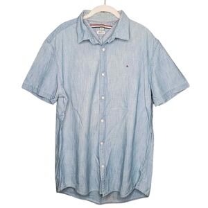 Tommy Hilfiger Shirt Men's‎ Size XL New York Fit Blue Short Sleeve Button Up